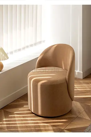 Beige Modern Curved Accent Chair - Compact Swivel Lounge Chair