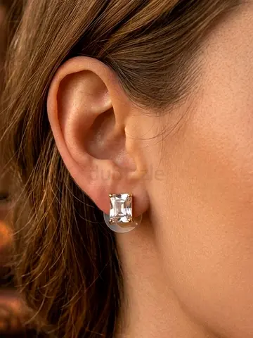 Minimalist Clear Stone Stud Earrings - Classic Square Cut