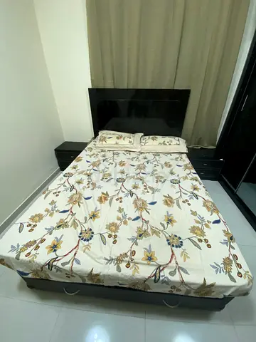 Queen bed frame with headboard and mattress - good condition