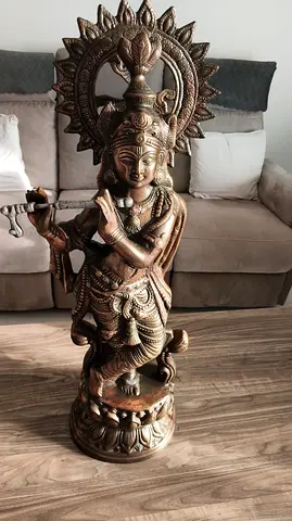 Brass Krishna Statue Playing Flute - Large Decorative Idol