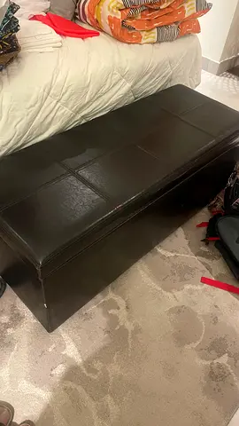 Dark Brown Faux Leather Storage Bench / Ottoman