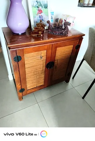 Solid Wood Two-Door Cabinet with Bamboo Paneling