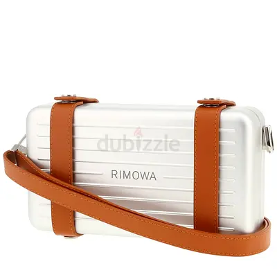 100% original not clone ..Rimowa Mini Aluminum Crossbody Case with Tan Leather Strap