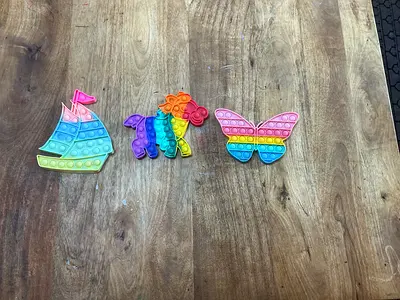 Lot of 3 Small Rainbow Pop-It Fidget Toys (butterfly,, animals)