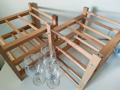 FREE: Pair of wooden wine racks (holds bottles) with 4 wine glasses. Pick up only