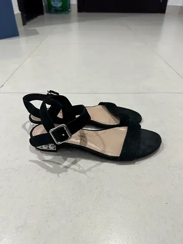 Black suede ankle-strap womens sandals, Pierre Cardin, size 38EU