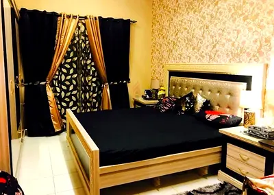 Queen Bed with Matching Nightstands in Light Wood - Good Condition