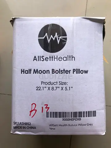 AllSettHealth Half Moon Bolster Pillow - New in Box (Grey) 22.1 x 8.7 x 5.1