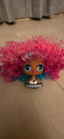 LoL tween curl hair head pink mixed with blue