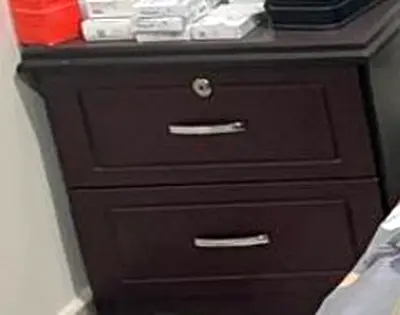 Dark Wood Nightstand with Two Drawers — Good Condition 2 NOs