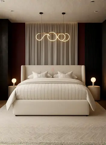 Modern customize Upholstered Double Bed with Headboard - Cream