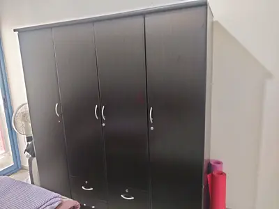 Dark Wood 4-Door Wardrobe with Drawers - Good Condition