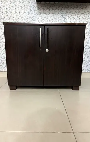 Dark Wood Two-Door Storage Cabinet with Lockable Doors