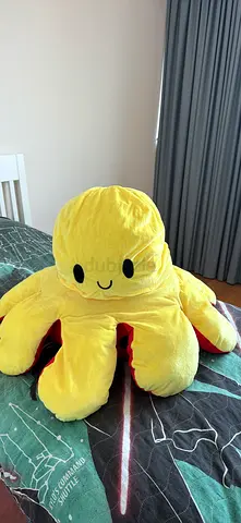 Large reversible yellow octopus plush toy (soft, reversible mood plush)