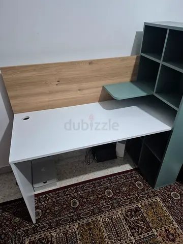 Compact L-shaped Study Desk with Shelves and Cable Port - Good Condition