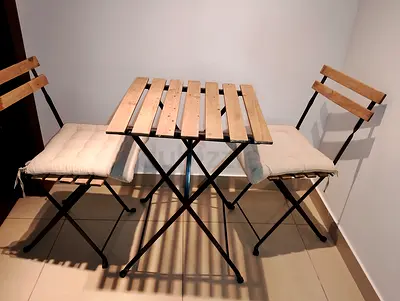 Compact Wooden Bistro Set - Table with Two Folding Chairs
