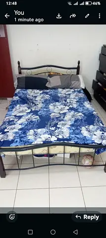 Used Metal Frame Double Bed with Headboard and Mattress