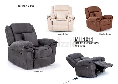 Electric Recliner Armchair - Single Seater Comfortable Power Recliner (Grey/Latte/Mocha)