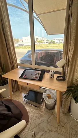 Compact wooden study desk with drawer — light oak finish