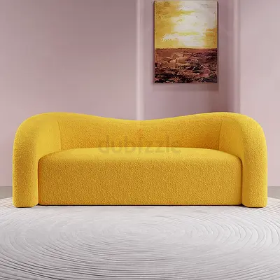 Modern Curved Yellow 2-Seater Sofa - Bouclé Fabric