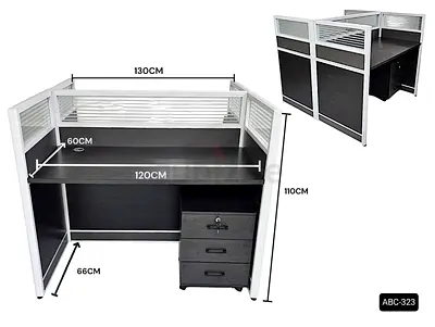 Used 3-Panel Office Workstation Desk with Drawer Unit - Model ABC-323