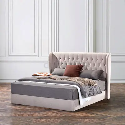 Upholstered Tufted Double Bed with Winged Headboard