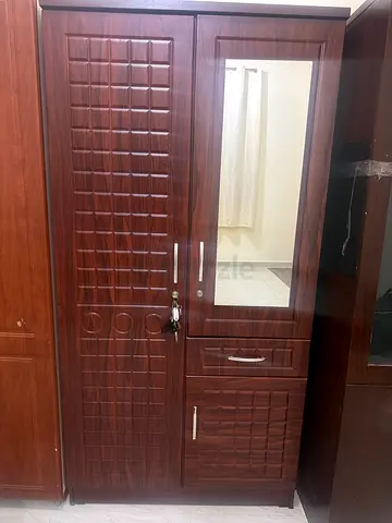 BRAND NEW Dark Wood 2-Door Wardrobe with Mirror — Good Condition