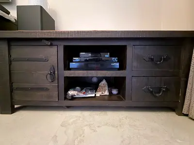 Solid Dark Wood TV Entertainment Unit with Storage Drawers and Shelves W-45cms | L-149 cms | H-59 cm