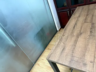 Used Office Desk with Drawers – Industrial Wood  Metal Finish