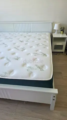 Wooden Bed set with 2 Nightstands and Mattress