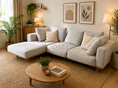 West Elm L Shape Sofa Beige Good condition