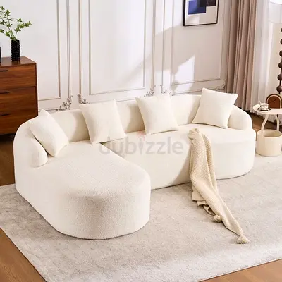Cream Curved Bouclé 5-Seater Sofa