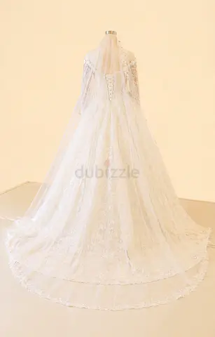 Ivory Lace Long-Sleeve Bridal Gown with Cathedral Train