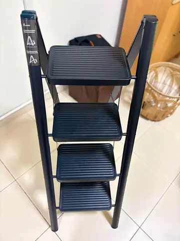 Compact 4-Tier Black Ladder Shelf - Light  Sturdy