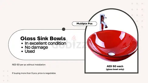 Red Glass Vessel Sink Bowl - Used, Excellent Condition (Per Piece)
