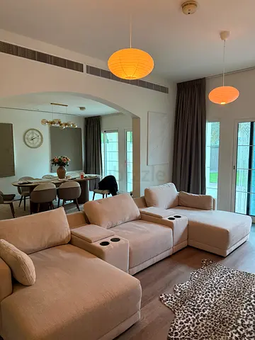 Beige Sofa with Center Console (Good Condition)