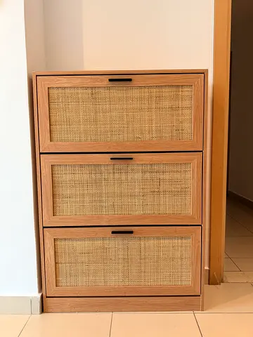 Modern Shoe Cabinet with Cane Doors | Slim Storage | Barely Used