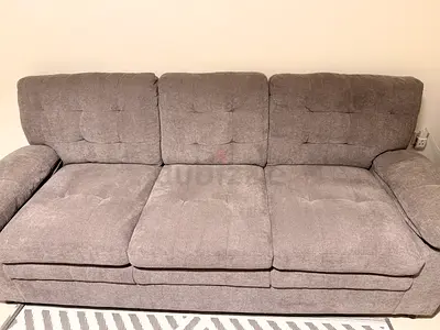 Neutral grey 3-seater fabric sofa — good condition