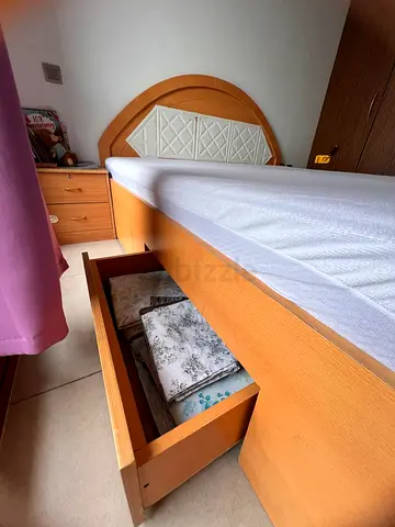 Double bed with under-bed storage drawer - light wood