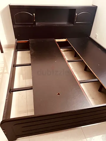 Queen/Double Wooden Bed Frame with Headboard Storage Including mattress - Dark Brown