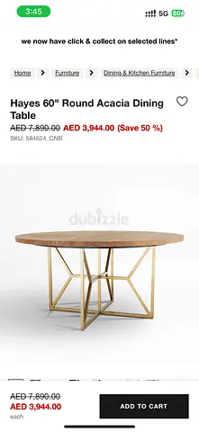 Hayes 60 Round Acacia Dining Table - Solid Wood Top with Metal Base