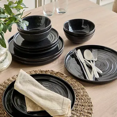 Black Ceramic Dinner Set - Plates  Bowls (12 pieces)
