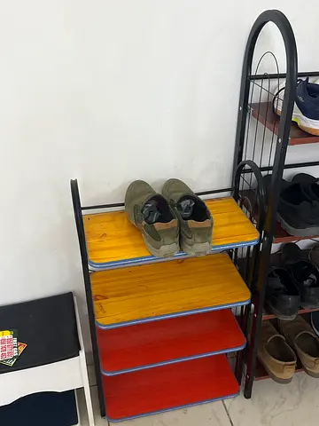 Compact Metal  Wood Shoe Rack with 4 Shelves