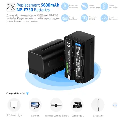 Pair of Replacement 5600mAh NP-F750 Camera Batteries