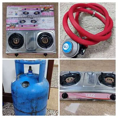 2-Burner Gas Stove with Regulator, Hose and Cylinder