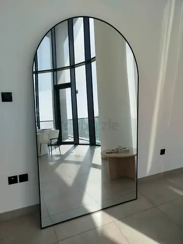 Large Arched Full-Length Wall Mirror with Slim Black Frame