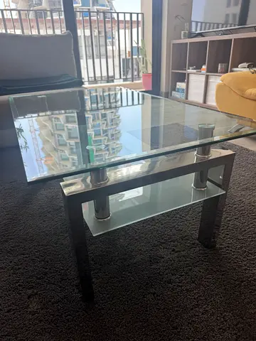 Glass Top Rectangular Coffee Table with Lower Shelf