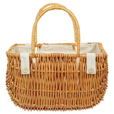 Wicker Picnic/Storage Basket with Fabric Lining and Handles