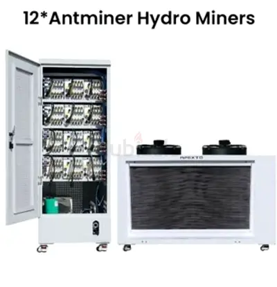 12x Antminer Hydro Miners Cabinet with Drycooler — brand new in UAE