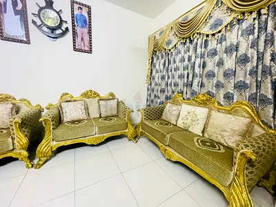 Ornate Gold-Trim Sofa Set – 3-Seater and 2-Seater,and 1 1 seater total 7seater Good Condition